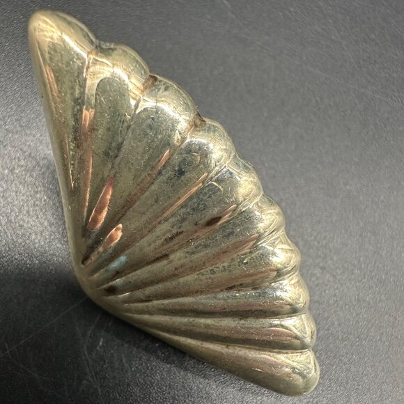 Vintage Sterling Silver Seashell Fan Earrings 925 Nautical Beach Jewelry Hollow - Picture 5 of 8